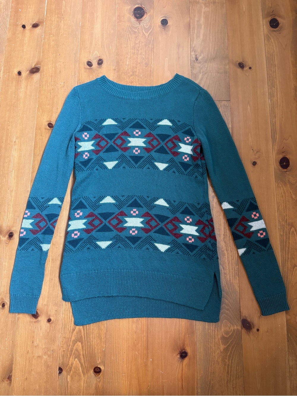 HOLLISTER - Teal Geometric Patterned Women's Sweater - XS -slim fit